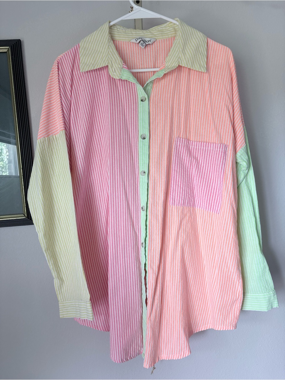 DAVI & DANI Pastel Striped Button-Down Shirt in Pink, Peach & Mint